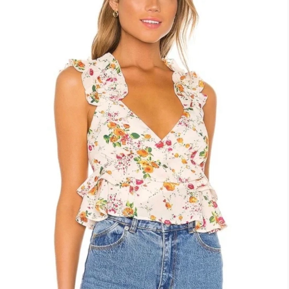 Revolve House of Harlow Floral Ruffle Sleeveless Top
